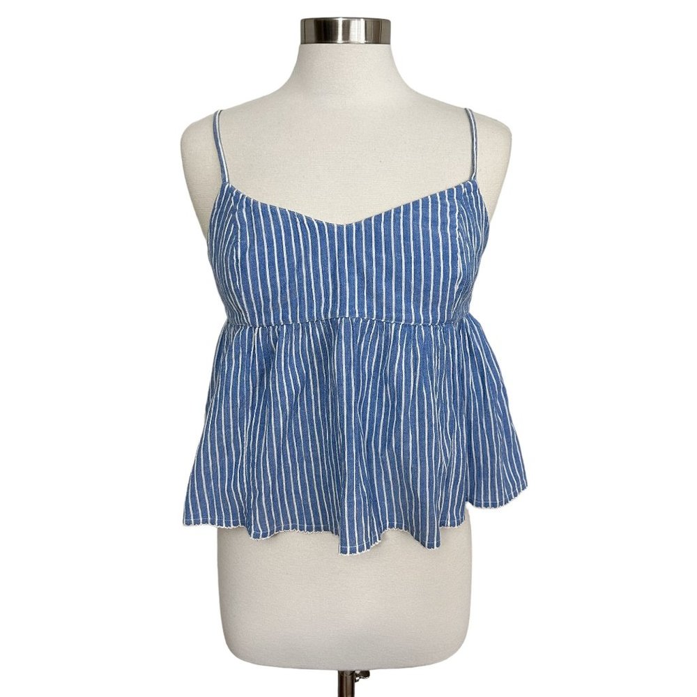Abercrombie & Fitch SMALL Blue Striped Ruffle Tie Back Boho Tank Top
